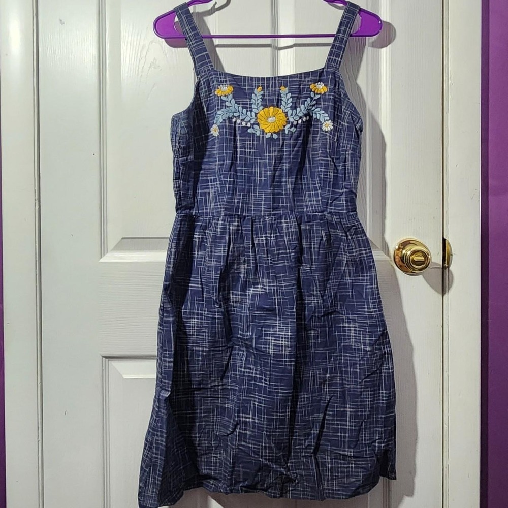 Plaid Embroidered Flower Dress